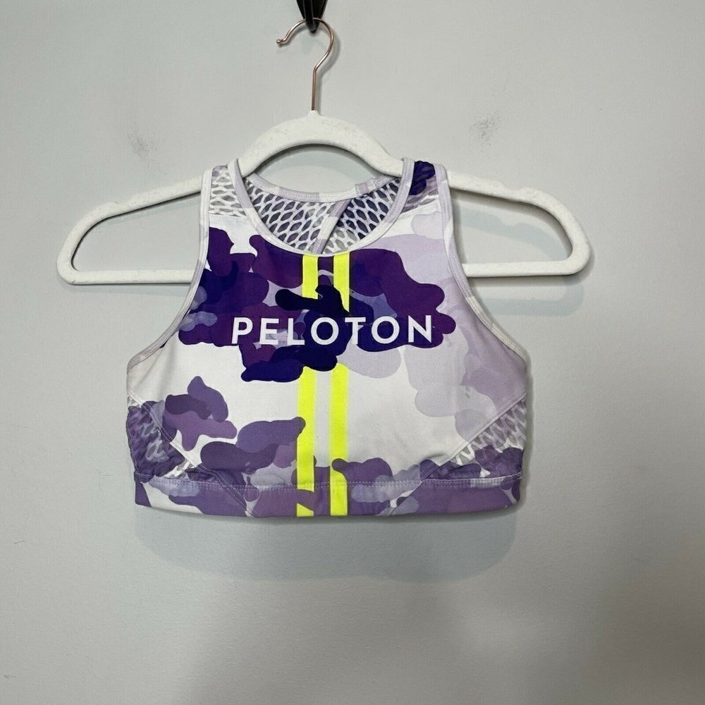 Peloton WITH Wear It To Heart Purple Camo High Neck Sports Bra Size Small